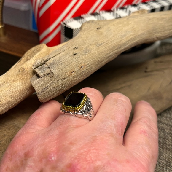 2007-Men’s Engraved Flying Eagle Silver Metal Color Black Inlayed Setting - Picture 8 of 14